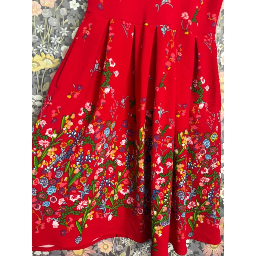LuLaRoe Red Floral Fit and Flare Short Sleeve Knee Length‎ Dress Size M